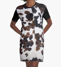 Cowhide Tan, black and white | Texture Graphic T-Shirt Dress