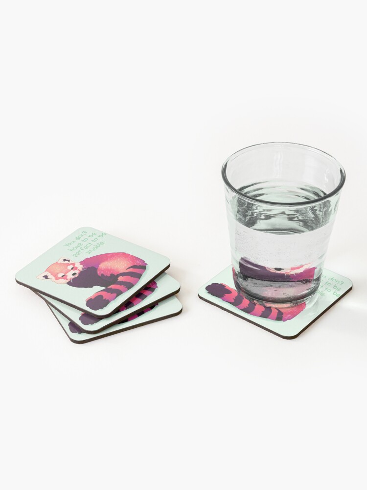 Alternate view of "You Don't Have to Be Perfect To Be Lovable" Red Panda Coasters (Set of 4)