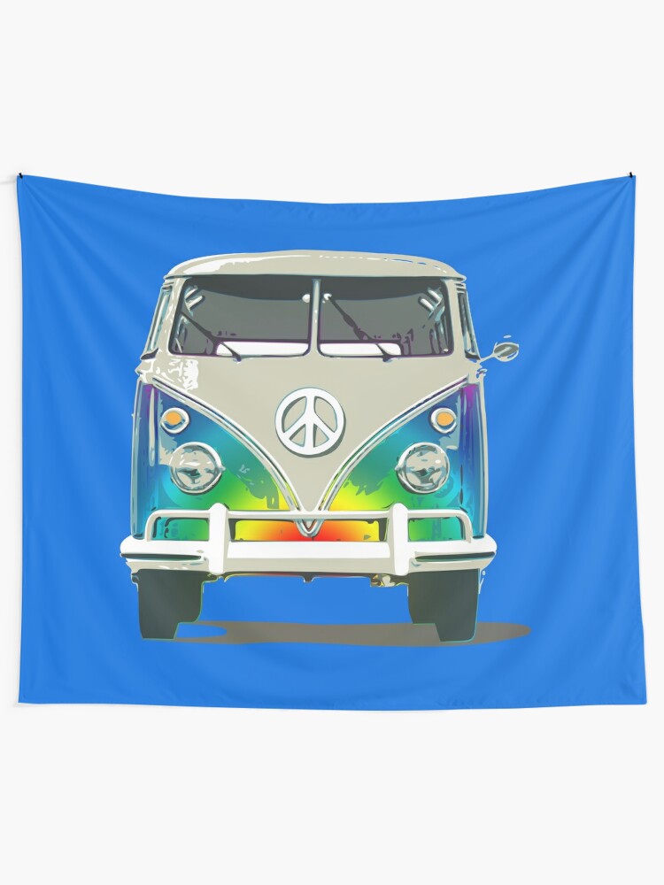 Colorful Psychedelic Groovy Peace Van Wall Tapestry