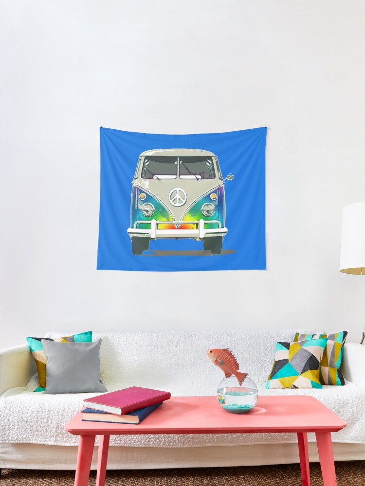 Colorful Psychedelic Groovy Peace Van Wall Tapestry