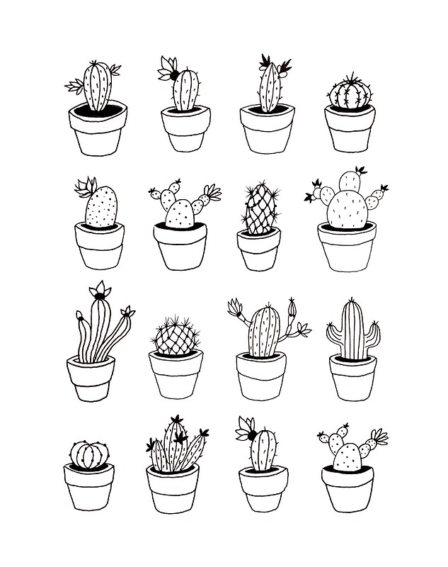 Кактус раскраска для детей распечатать "Hand Drawn Cactuses Pattern" by Miruna Illustration Redbubble
