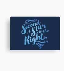 Second Star To the Right // Pretty Star Peter Pan Typography Quote Canvas Print