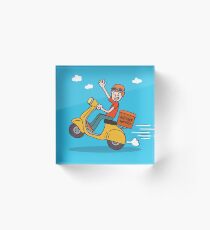 Smiley delivery boy on his motorbike Acrylic Block