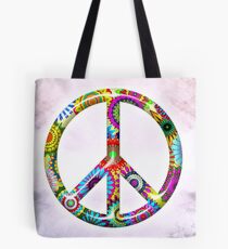 Peace Sign Cool Retro Flowers Design Tote Bag