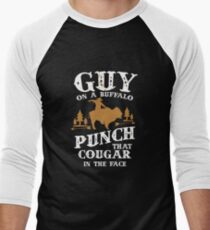 Guy On A Buffalo Punch That Cougar In The Face Men's Baseball ¾ T-Shirt