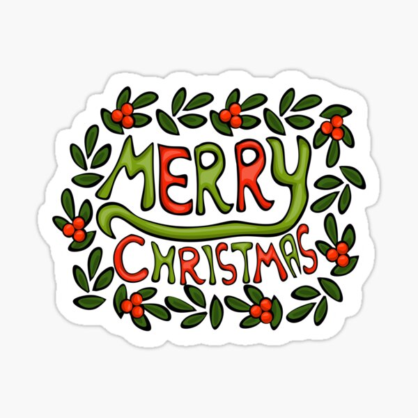 Merry Christmas Lettering Wreath Sticker