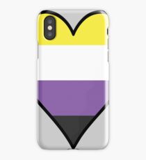 Nonbinary Flag Heart - Black iPhone Case/Skin