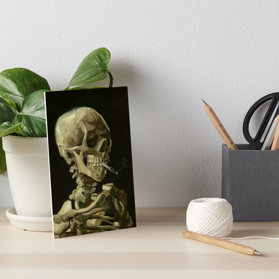 Skull of a Skeleton with Burning Cigarette by Vincent van Gogh Art Board Print