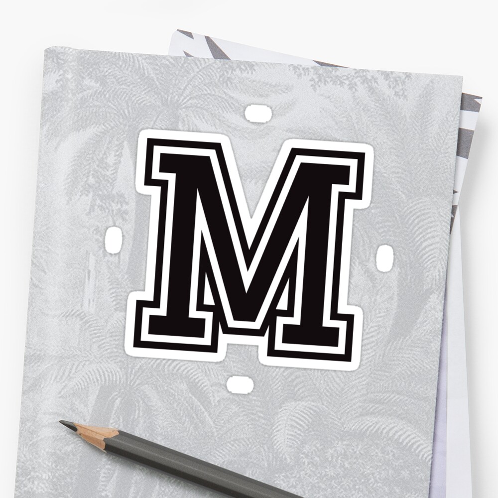 Letter M Sticker Black And White Sporty College Font Stickers By