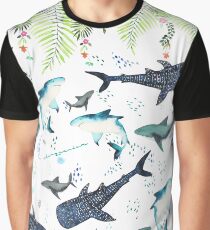 florales Haifischmuster Grafik T-Shirt