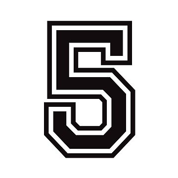 Number 5 sticker - black and white, college sport font | Sticker