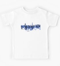 Washington DC-Skyline im blauen Aquarell auf weißem Hintergrund Kinder T-Shirt