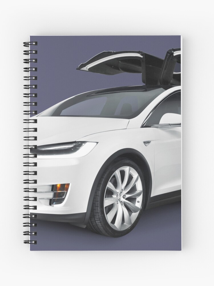 White 2017 Tesla Model X Luxury Suv Electric Car With Open Falcon Wing Doors Art Photo Print Spiral Notebook