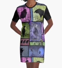 Colorful Crows Collage Graphic T-Shirt Dress