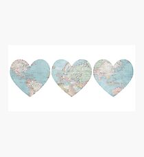 World Map Heart Photographic Print