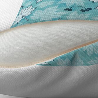 Alternate view of Autumn leaves in turquoise and white Throw Pillow
