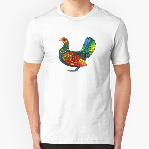 Stained Glass Chicken in Watercolor and Ink Slim Fit T-Shirt