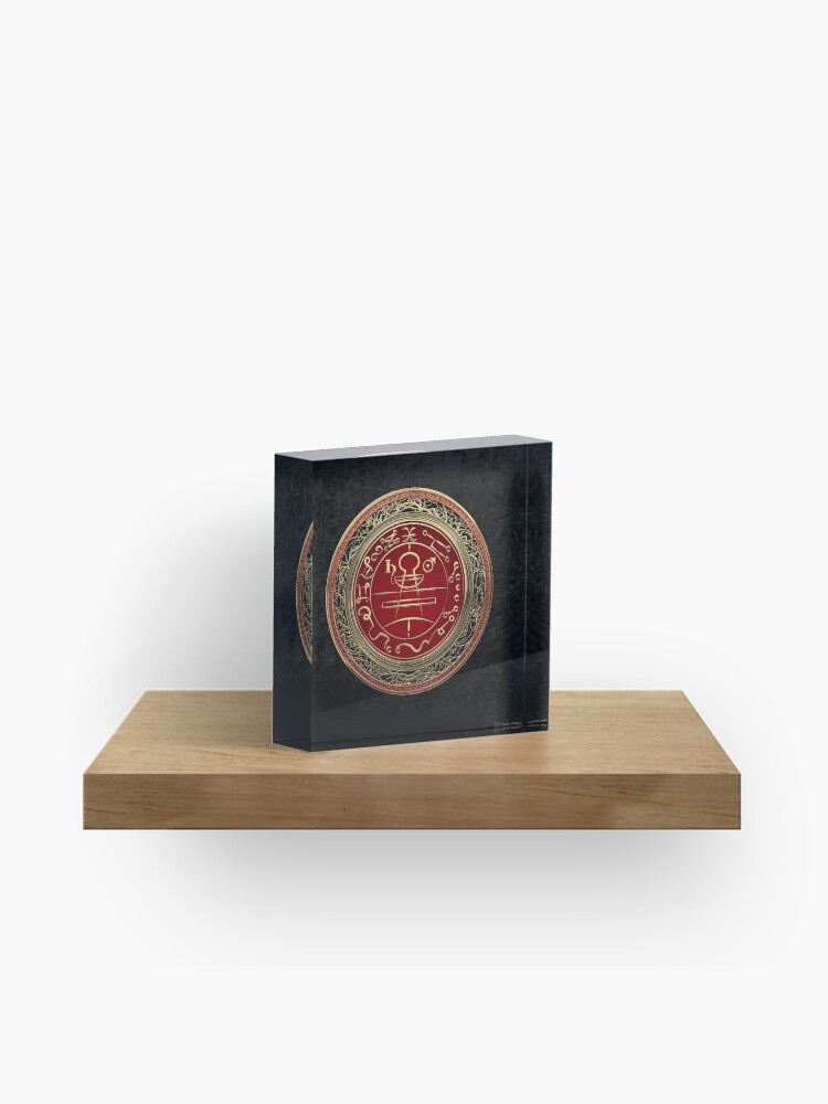 Gold Seal Of Solomon Lesser Key Of Solomon On Black Velvet Acrylic Block - 