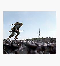 US Marine running through Japanese fire on Okinawa, Japan, 7 Jun 1945 Photographic Print