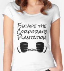 Escape The Corporate Plantation - Black Print Women's Fitted Scoop T-Shirt