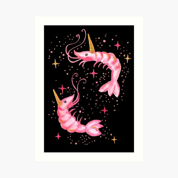 Uni-Prawn In Space - Black Art Print
