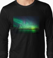 Northern lights over lake Long Sleeve T-Shirt