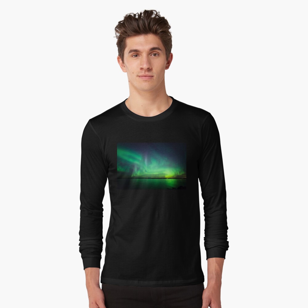 Northern lights over lake Long Sleeve T-Shirt