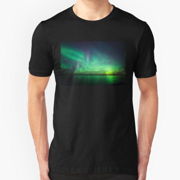Northern lights over lake Slim Fit T-Shirt