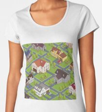 Isometric Cityscape. Isometric Buildings. Isometric Houses. Isometric Cottages. Isometric City. Modern Houses. Isometric Cars. Women's Premium T-Shirt