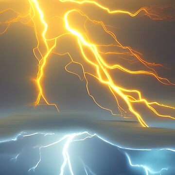 Golden Lightning Bolt in Thunderstorm, Ai Generated Art 