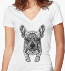 Camiseta entallada de cuello en V Frenchie (Bulldog Francés)