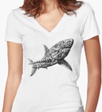 Camiseta entallada de cuello en V Gran blanco
