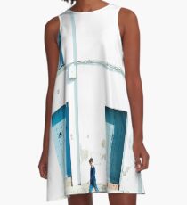 White and blue town A-Line Dress