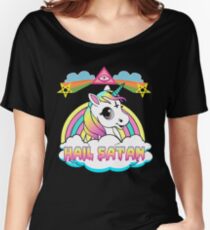 Camiseta ancha para mujer Unicornio granizo satan death metal rainbown camiseta