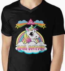 Unicorn hail satan death metal rainbown t-shirt Men's V-Neck T-Shirt