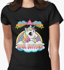Unicorn hail satan death metal rainbown t-shirt Women's Fitted T-Shirt