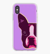 Boston Terrier face pop art in purple iPhone Case