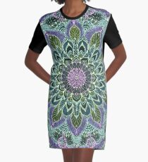 Hand Drawn Pink Purple Mandala on Dark Graphic T-Shirt Dress