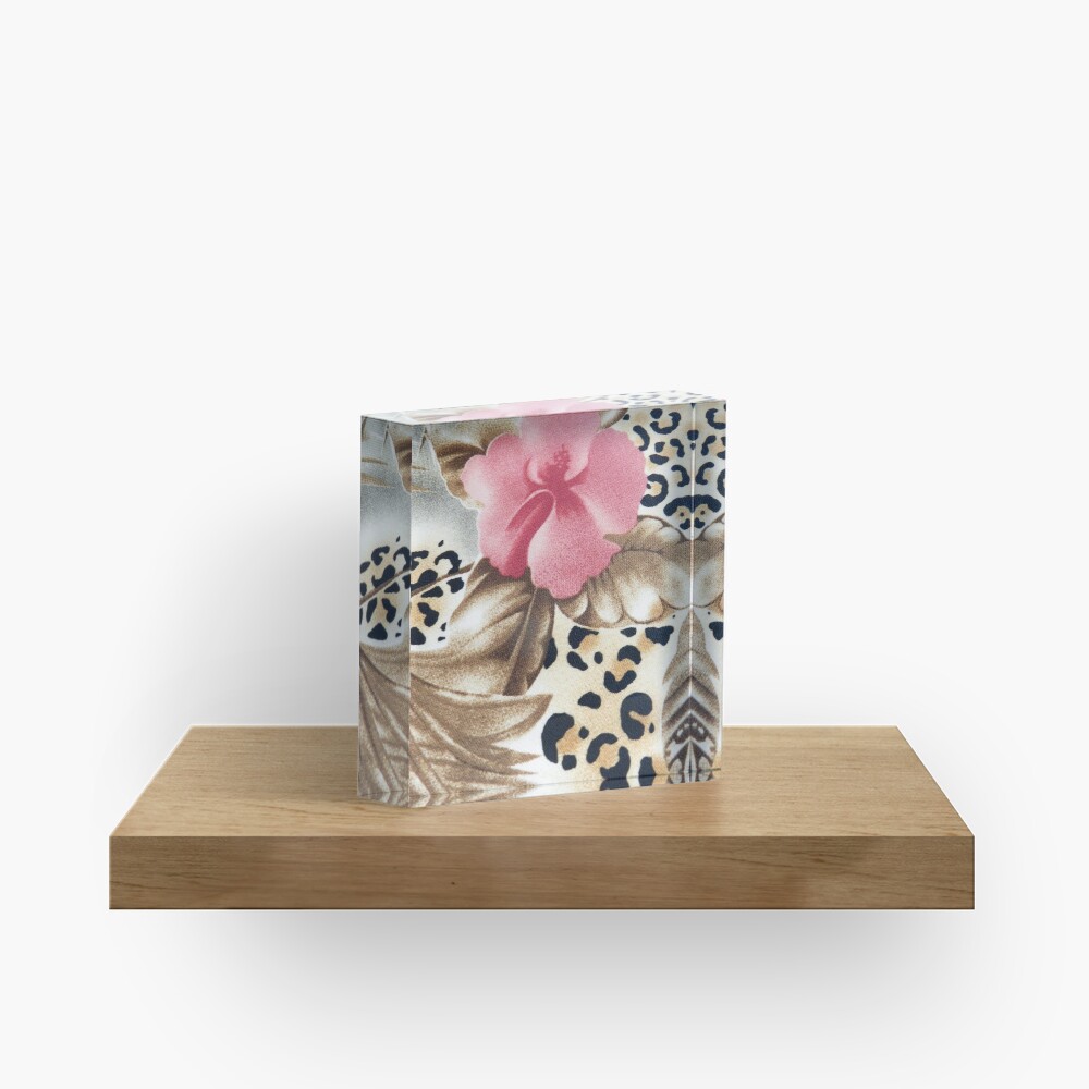Estampado de leopardo marrón rosado femenino abstracto floral Bloque acrílico