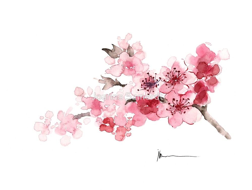 "Cherry blossom branch watercolor art print painting" by Joanna Szmerdt
