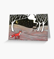 Stargazing - Fox in the Night - original linocut by Francesca Whetnall Greeting Card