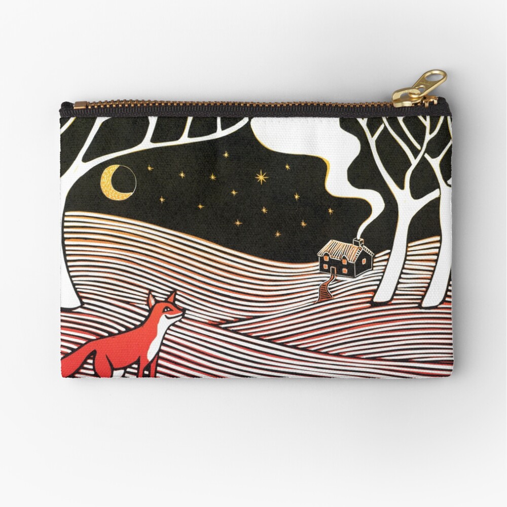 Stargazing - Fox in the Night - original linocut by Francesca Whetnall Zipper Pouch