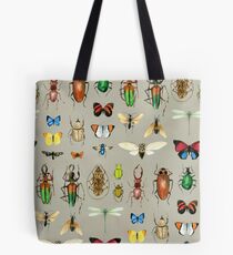 The Usual Suspects - Insects on grey - watercolour bugs pattern by Cecca Designs Tote Bag