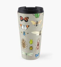 The Usual Suspects - Insects on grey - watercolour bugs pattern by Cecca Designs Travel Mug