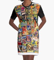 Sci-Fi Comic Collage Graphic T-Shirt Dress