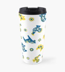 Schwedisches Dala Animal Farm Pattern - Blau Gelb Thermosbecher
