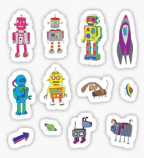 Robots in Space - black - fun pattern by Cecca Designs Sticker