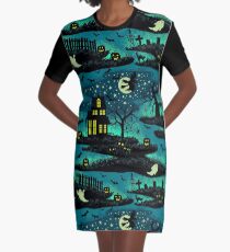 Magical Halloween Night - FoxFire Green Graphic T-Shirt Dress