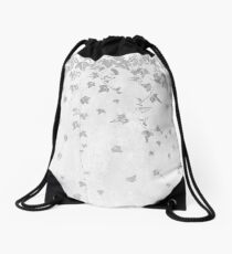 Silver Gray Trailing Ivy Leaf Print Drawstring Bag
