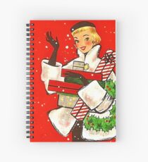 Happy holiday shopping girl, vintage Christmas greeting card Spiral Notebook